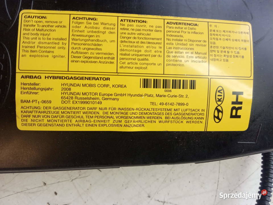 hyundai i30 poduszka fotela prawa pasażera sprzedam