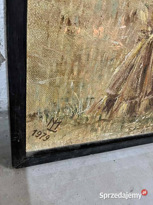 Obraz 1979 Wiejski pejzaż wielkopolskie Rawicz