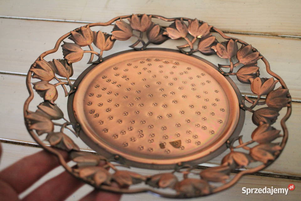 Miedziana patera piękne zdobienie rękodzieło inny kolor Pszczyna