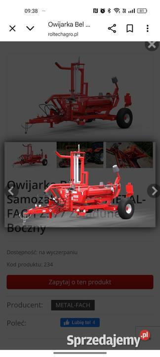Sprzedam owijarka samozaładowcza Do pras i owijarek Męcina