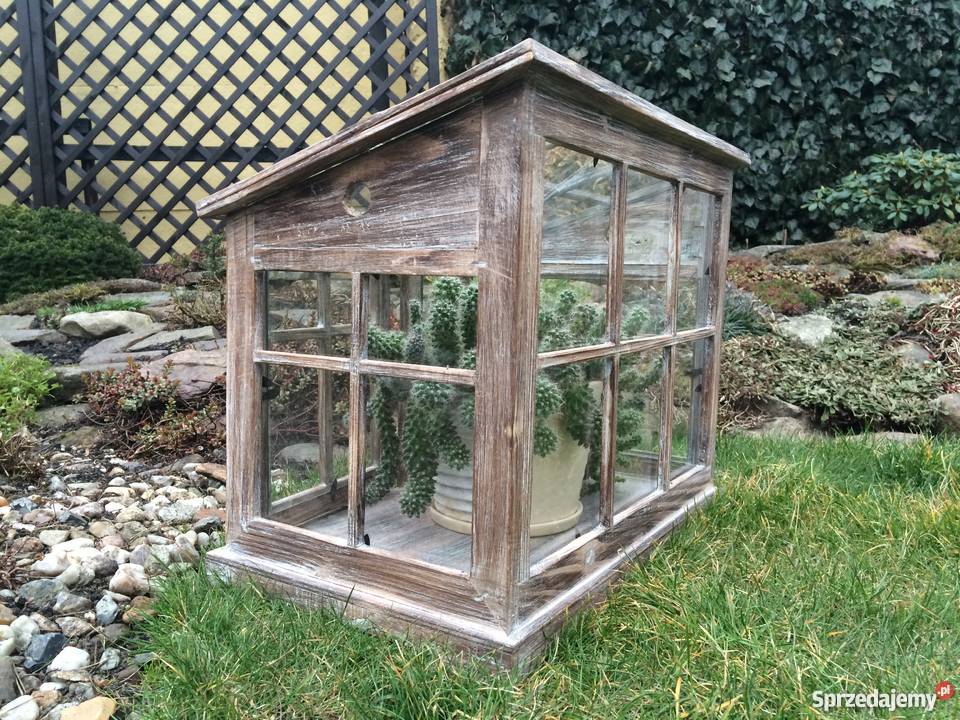 Piękna drewniana mini szklarnialampion wys 37 Zielona Góra