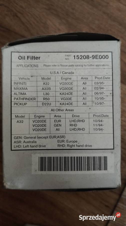 Nissan 152089E000 Filtr Oleju OEM Nowy Maxima łódzkie
