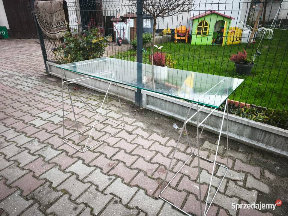 Szklany stół do jadalni biurko srebrna rama 130 Zielona Góra