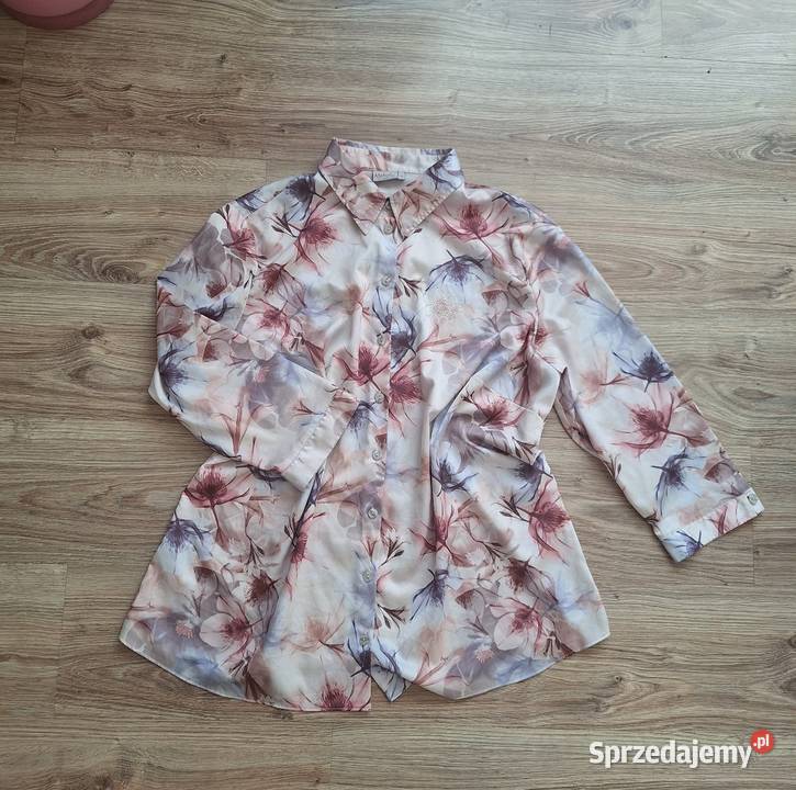 Piękna pudrowa wiosenna koszula w kwiaty 50 plus Kraków sprzedam