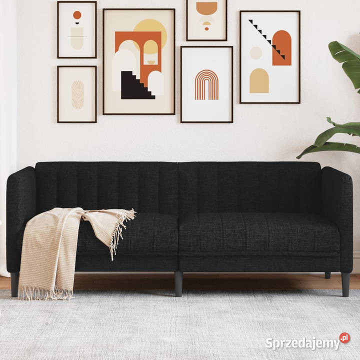 Sofa 2osobowa czarna tapicerowana tkaniną Warszawa
