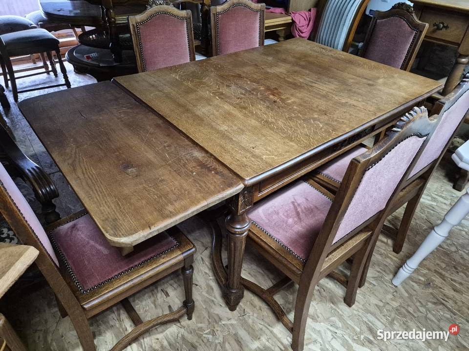 Stary solidny stół z 6 krzesłami przedwojenny Sypniewo
