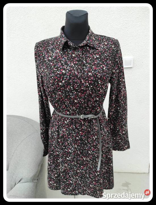 Janina czarna sukienka w drobne kwiatki 42 XL