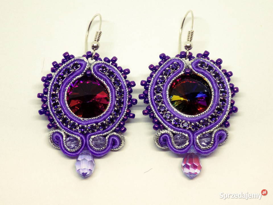KOLCZYKI FIOLETOWE Z TAŚMĄ CYRKONIOWĄ SUTASZ mazowieckie Warszawa