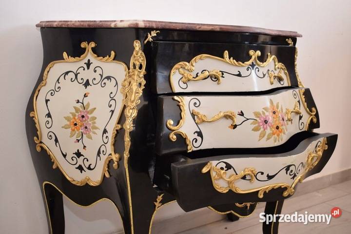 Czarna Drewniana Komoda z Malunkami Szafa Kwiaty