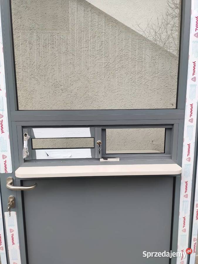 Drzwi aluminiowe z oknem podawczym 90 x 208 do Warszawa