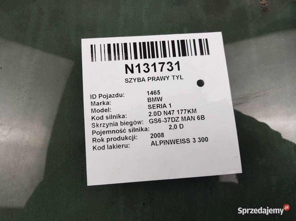 SZYBA PRAWY TYŁ BMW SERIA 1 E82 Lipno sprzedam