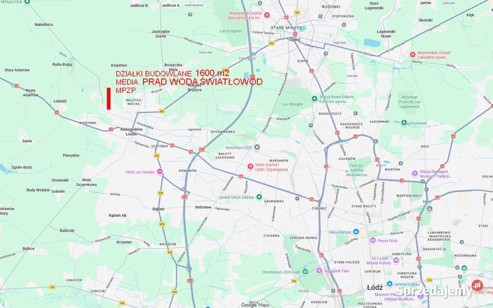 Działki budowlane 1600 m2 w Aleksandrów Łódzki 1600m2 Sprzedaż sprzedam