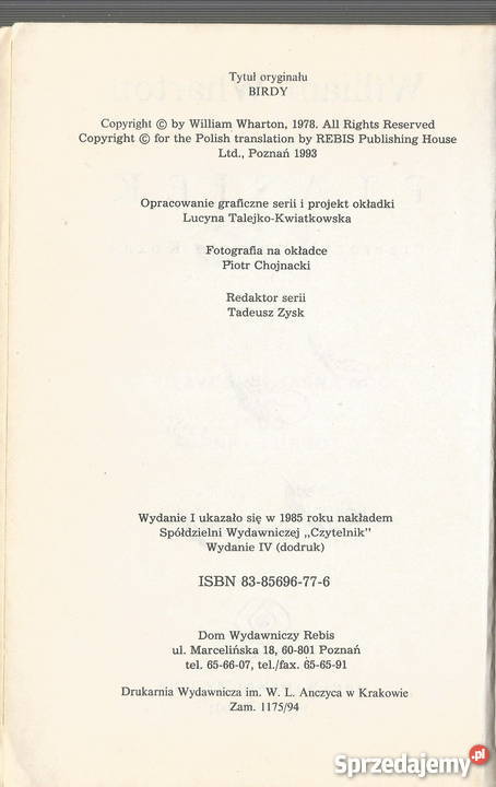Ptasiek William Wharton Dom Wydawniczy Rebis Pacanów