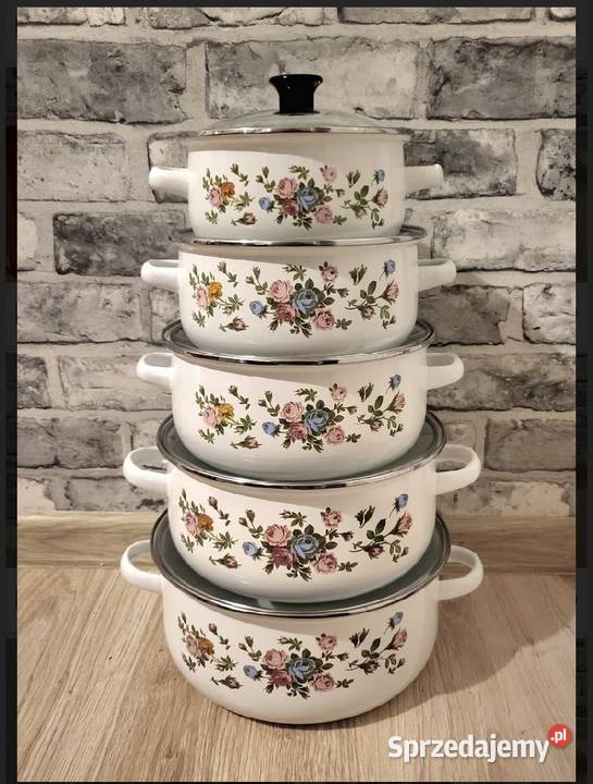 89 Garnki emalia drobne kwiatki Zabrze