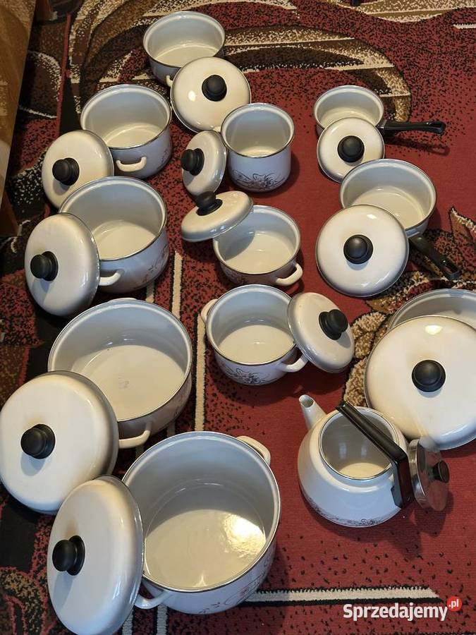 kpl garnków emaliowanych nowy PRL Dom i Ogród