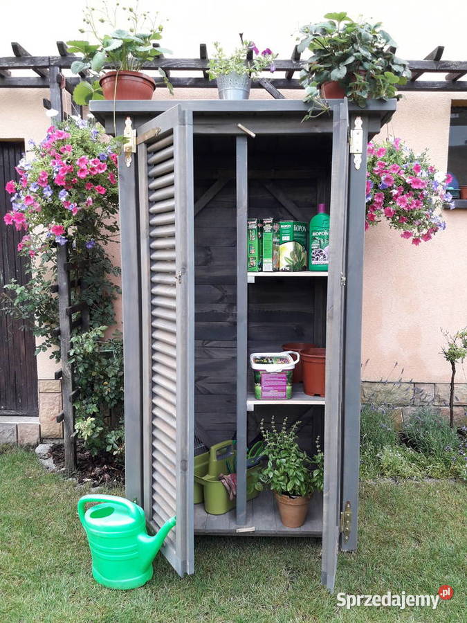 Szafa ogrodowa drewniana drzwi dwuskrzydłowe Szafy, regały, półki Kalety