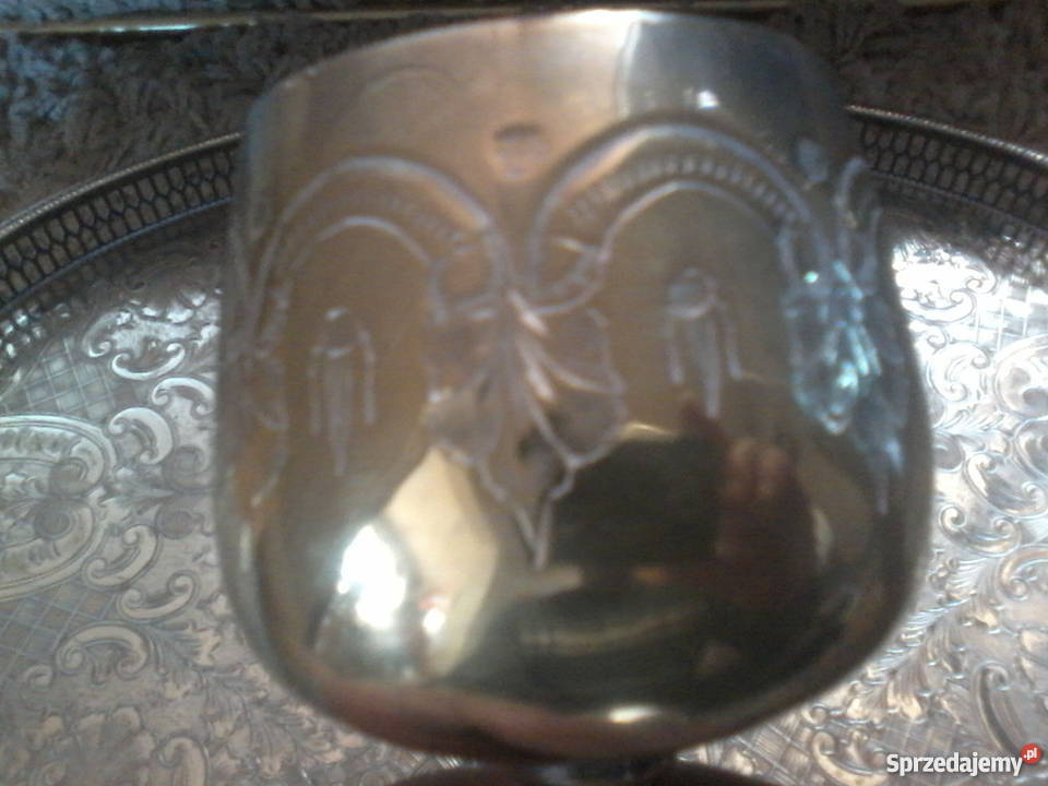 mosiężno posrebrzane kieliszki plus taca Dulcza Wielka