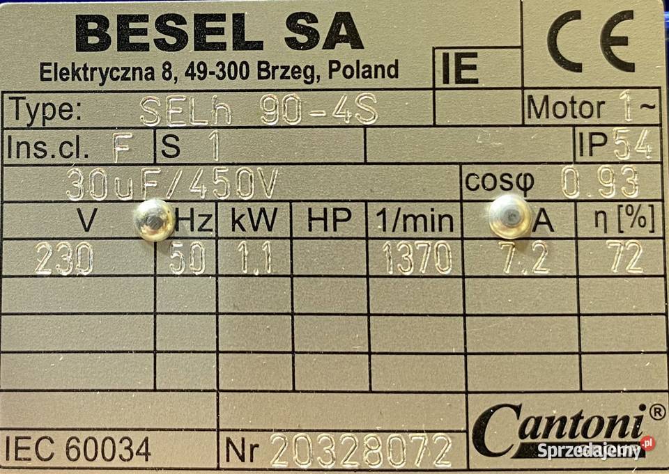 silnik elektryczny 11kW 1370obr 1fazowy 230V Elektryczne