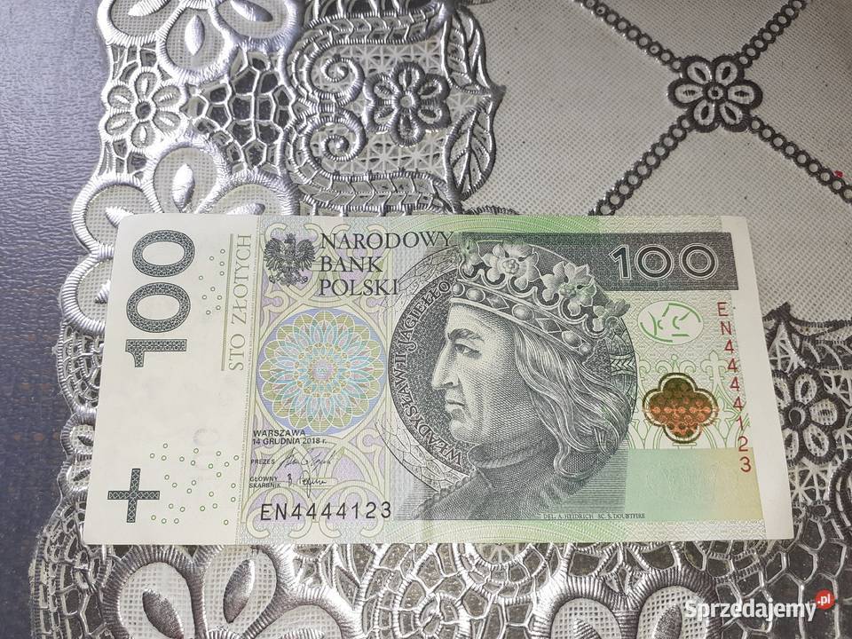 Banknot 100 zł ciekawy nr seryjny EN 4444123