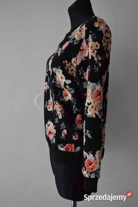 czarna bluzka bluza w kwiaty S czarny