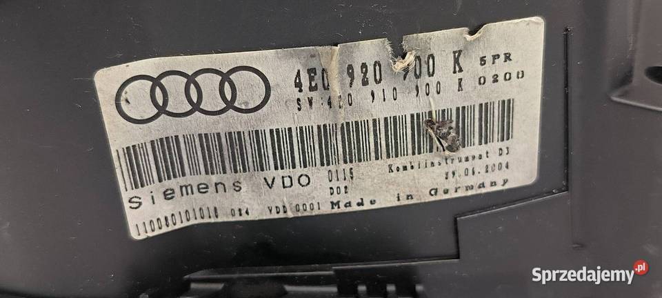 LICZNIK ZEGAR AUDI A8 D3 4E0920900K osobowe Lipno