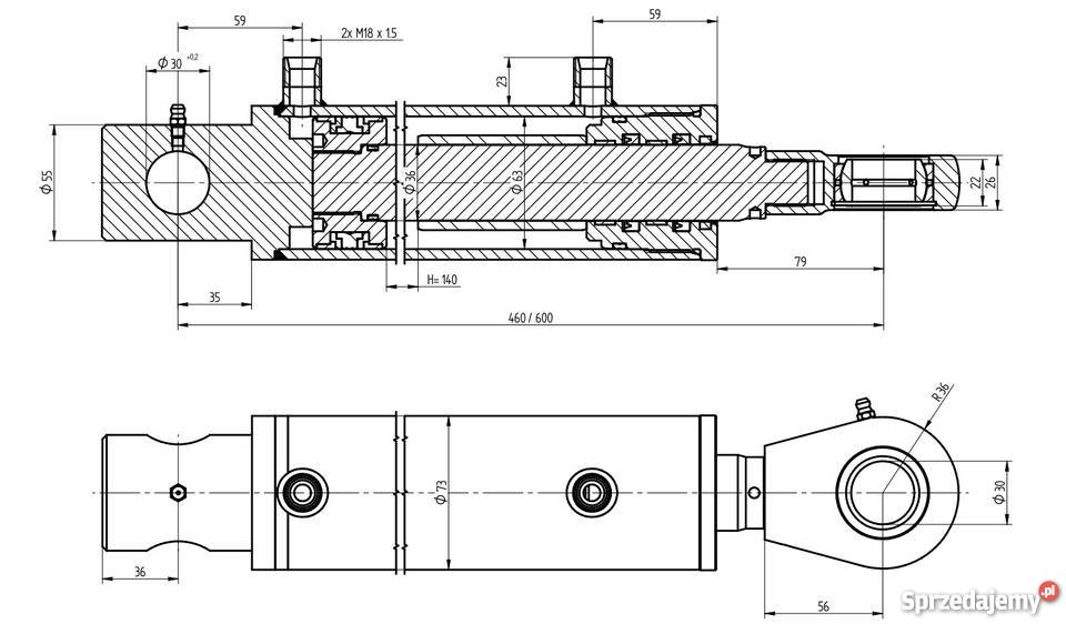 SIŁOWNIK HYDRAULICZNY CYLINDER 63x36x140 skok