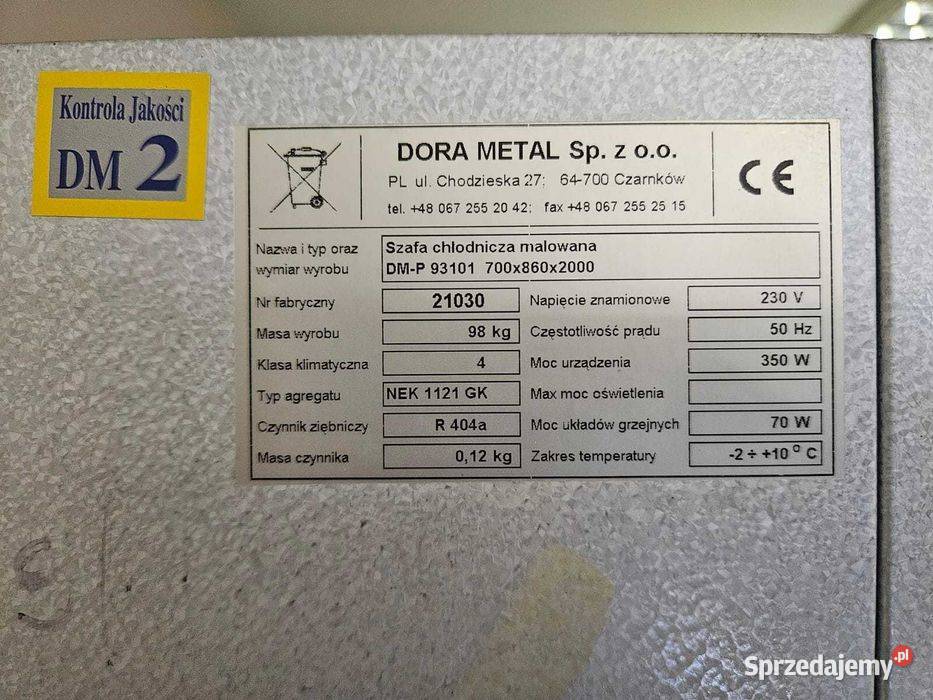 Szafa chłodnicza Dora Metal 700L Chłodzenie Góra