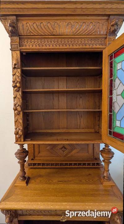 Piękny dębowy kredens neorenesansowysklep Dąbrowa Górnicza