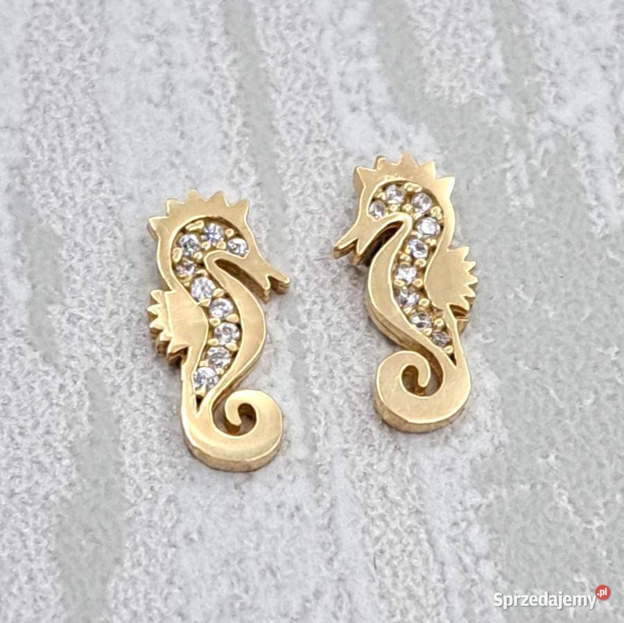 Kolczyki Złote pr333 Konik Morski sztyft Z968 Poznań sprzedam