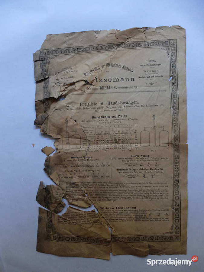 Stara reklama A Hasemann Berlin stare wagi 1880 sprzedam