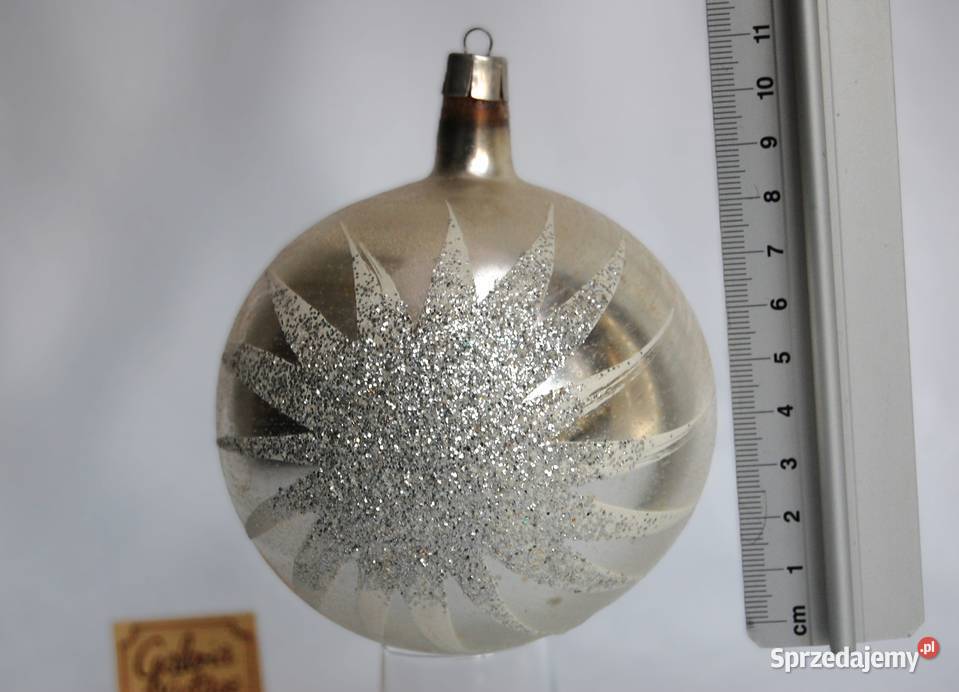 Stara bombka szklana srebrna gwiazdki brokat PRL