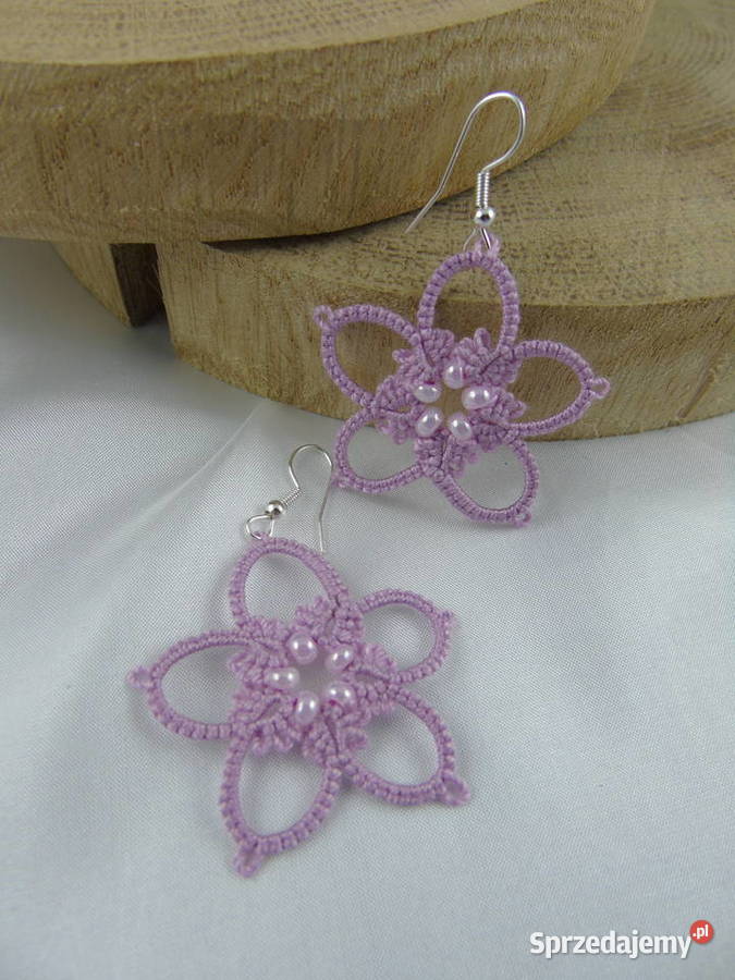 Kolczyki frywolitkowe różne wzory i kolory Wiśniowa