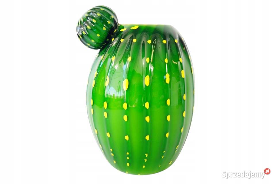 Murano style piękny zielony kaktus wazon szkło Gizałki