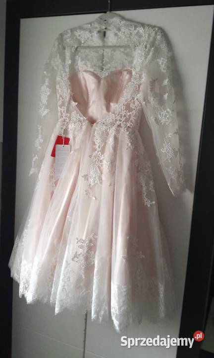 koronkowa Bladoróżowa sukienka midi 36Louboutin Solec-Zdrój