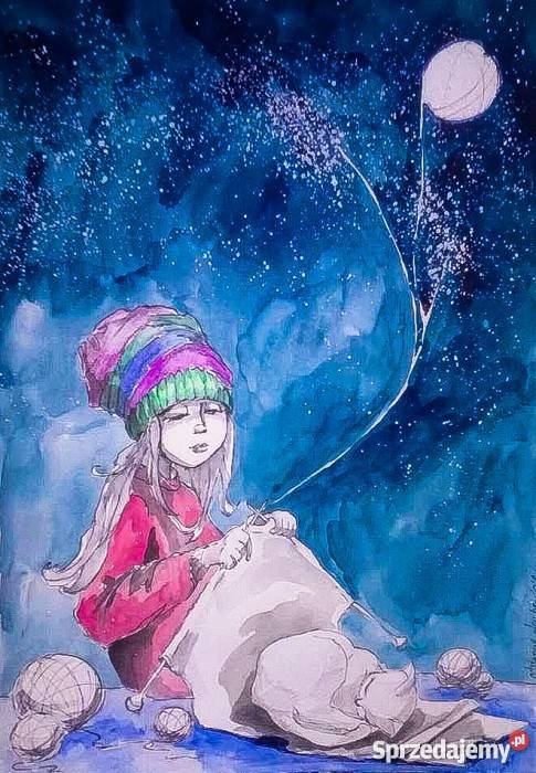 Akwarela Sweter z księżyca artystki plastyka Antyki, Sztuka, Kolekcje