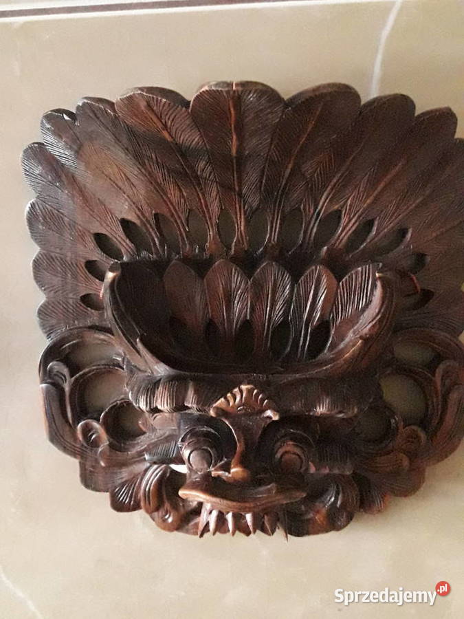 Drewniana maska lwa Bali Indonezja UNIKAT