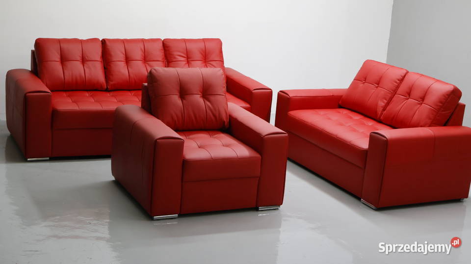 KOMPLET 321 sofy kanapy zestaw czerwona SKÓRA skóra naturalna Poznań sprzedam