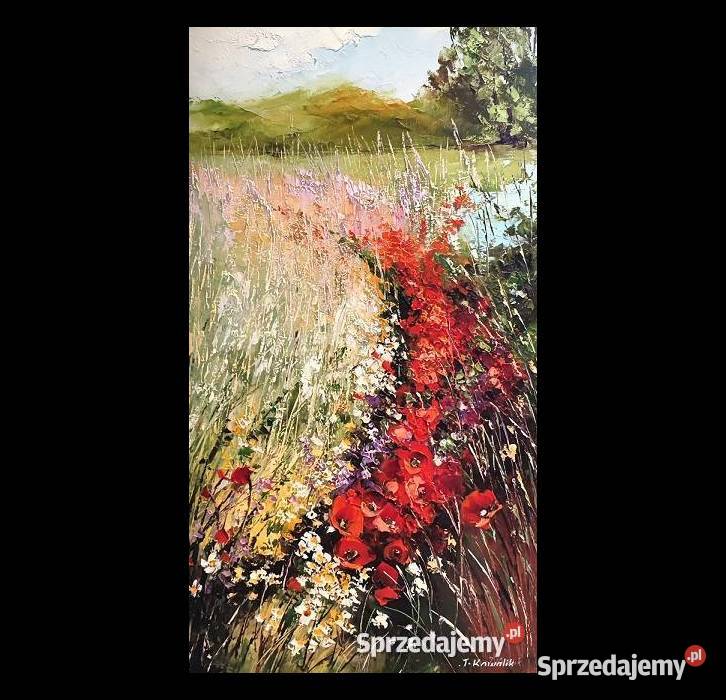 Kowalik Letnia łąka 40x60 obraz olejny maki mazowieckie Warszawa
