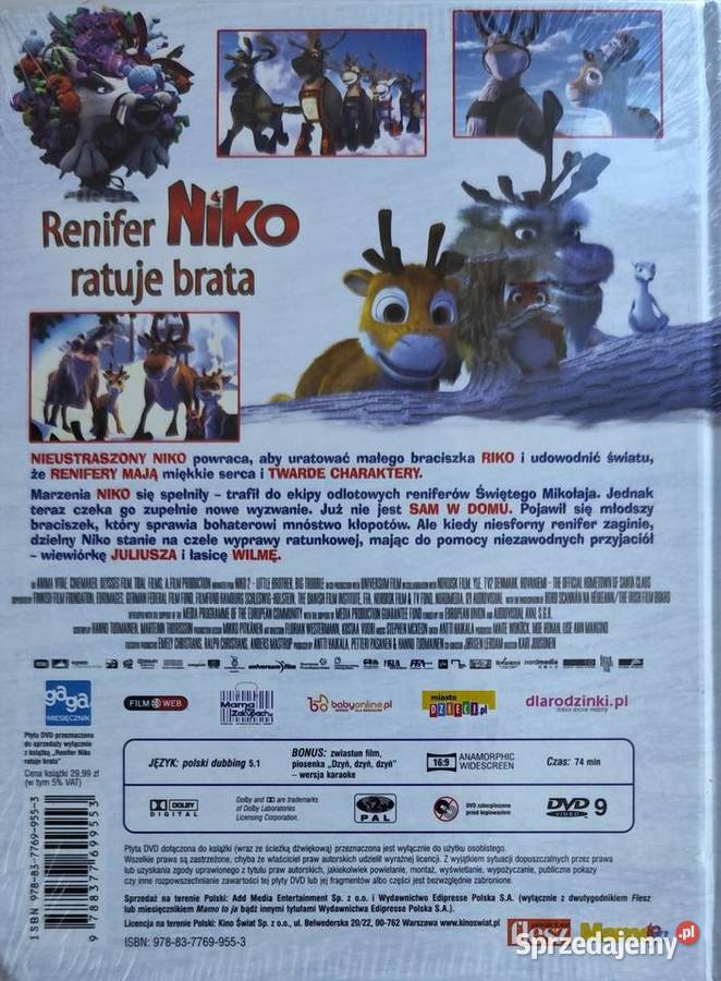 Renifer Niko Ratuje Brata Książka Film DVD dubbing Warszawa