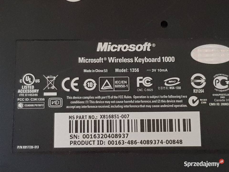 Klawiatura bezprzewodowa MICROSOFT KEYBOARD 1356 Pozostałe świętokrzyskie Kielce sprzedam