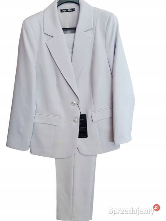 Garnitur damski komplet żakietspodnie Natalia szary/srebrny Wieluń
