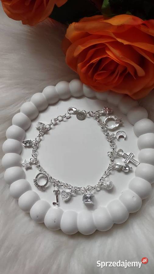 Bransoletka z zawieszkami charms posrebrzana