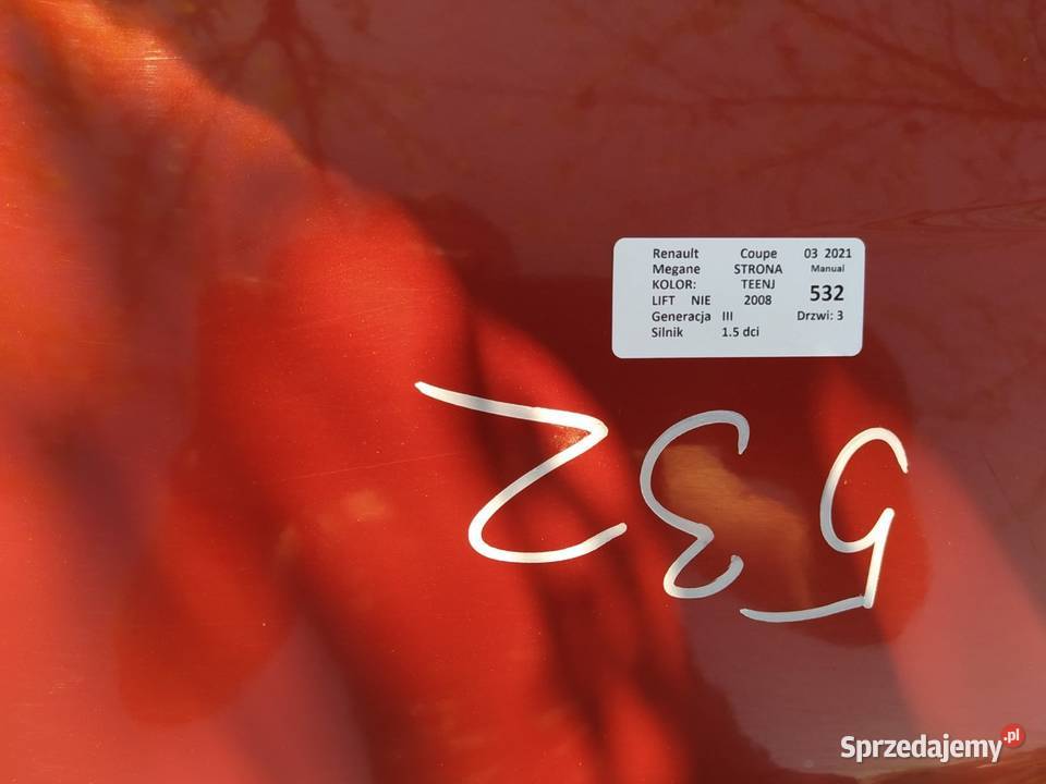 RENAULT MEGANE III COUPE KLAPA TYŁ TEENJ 3D osobowe Zbierkowo sprzedam