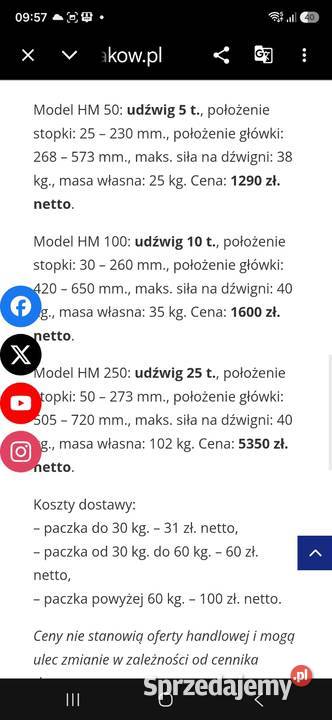 Podnośnik hydrauliczny słupkowy 10T mazowieckie Szczawinek sprzedam