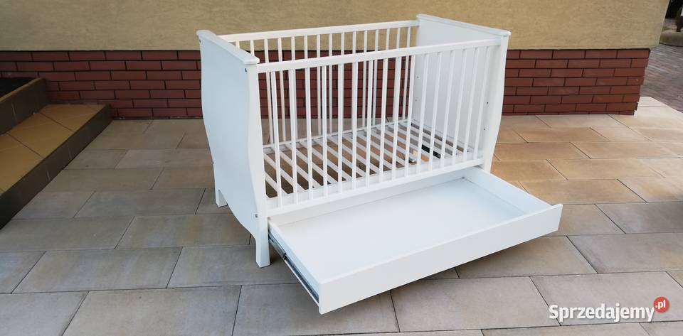 Łóżeczko dziecięce białe stylowe łóżko z szufladą regulowane