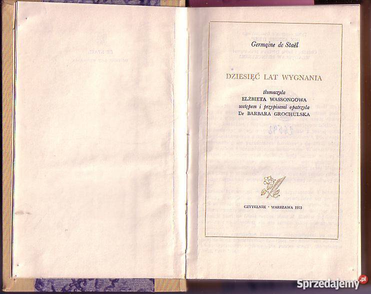 6283 DZIESIĘĆ LAT WYGNANIA GERMAINE STAEL małopolskie Czyrna