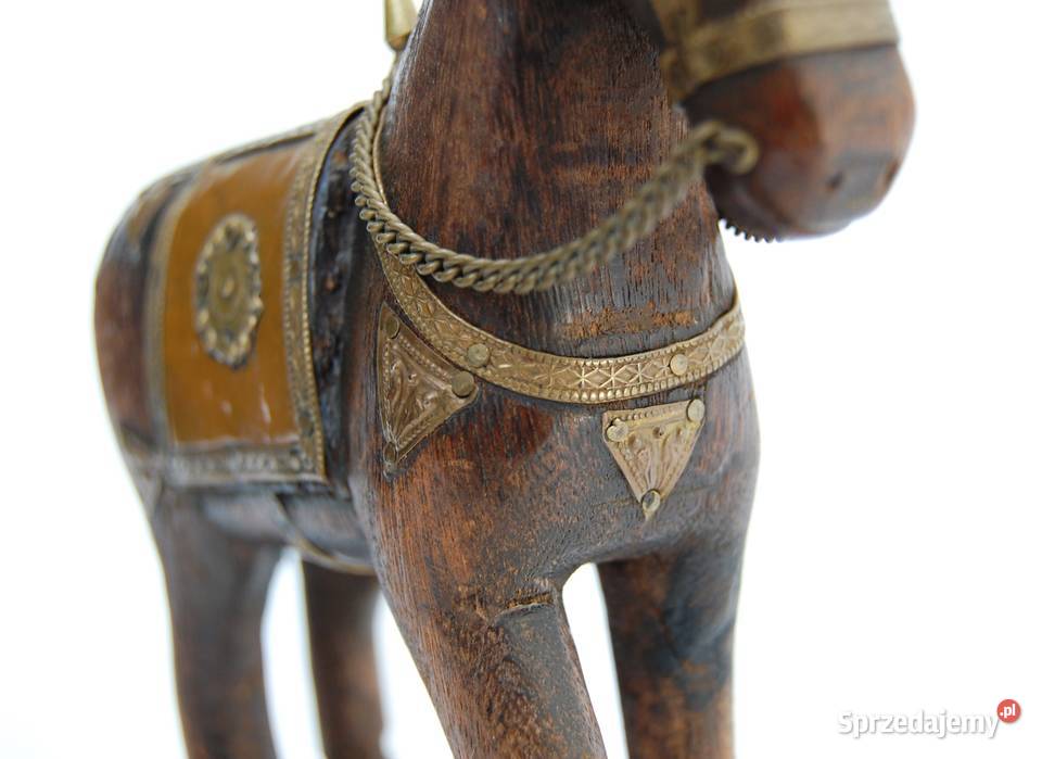 Koń indyjski mahoń mosiądz rzeźba drewniana Lublin