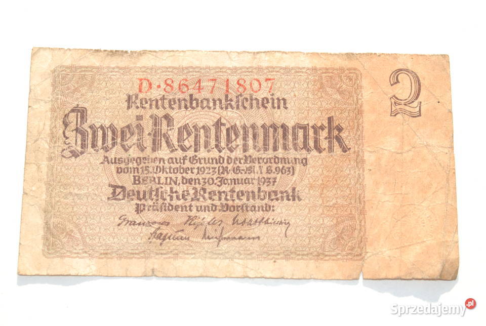 Stary banknot 2 marKI 1937 III Rzesza Niemcy Cieszyn