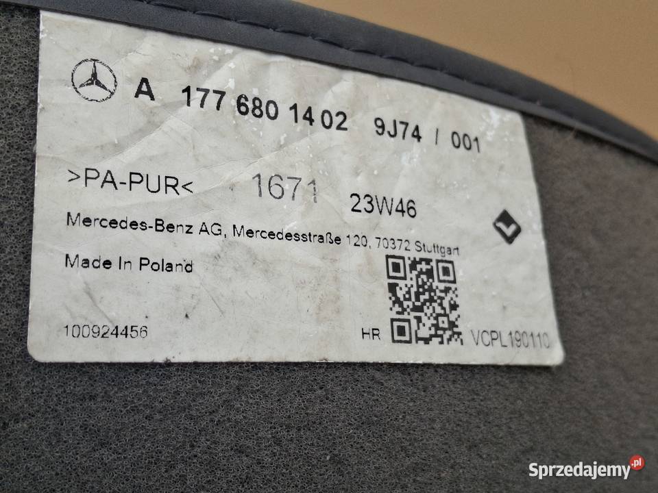MERCEDES AKLASA W177 DYWANIK WELUROWY TYŁ lubuskie