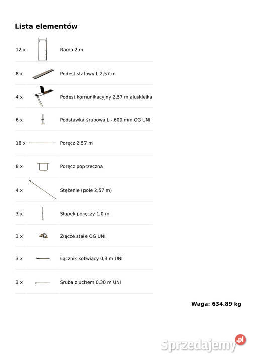 Rusztowanie 5243 m2 używane wymiary 514x102m Stare Siołkowice